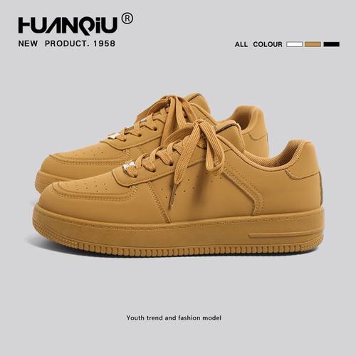 环球小麦色板鞋男款2026新款春秋百搭增高运动休闲鞋厚底男士板鞋