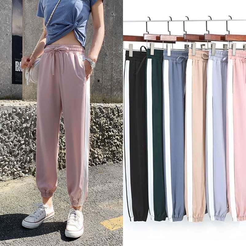 Drawstring sweatpants for women. Summer thin loose figure-fl