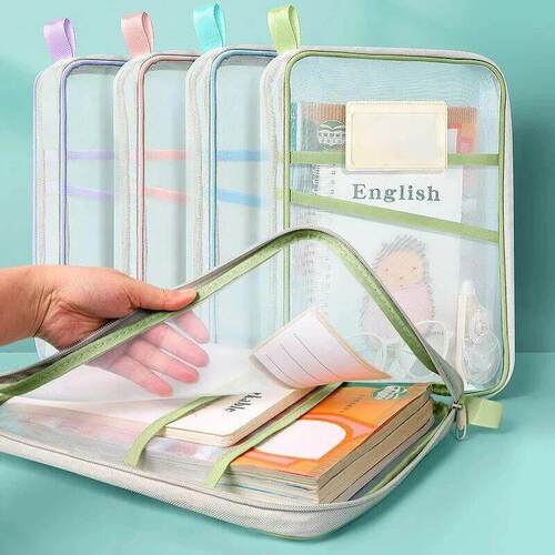 A4 Stationery Storage Bag Double-layer Mesh Zipper Bag Large