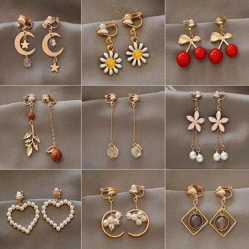 Fashion charm Creative pearl clip on Earrings Cute Handmade