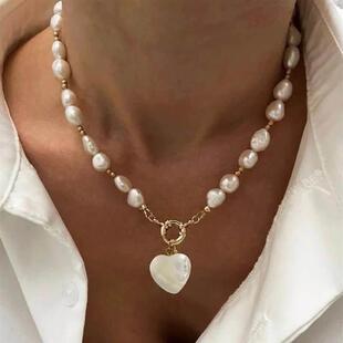 Elegant Irregular Pearl Multi-layer Necklace Heart Pendant C