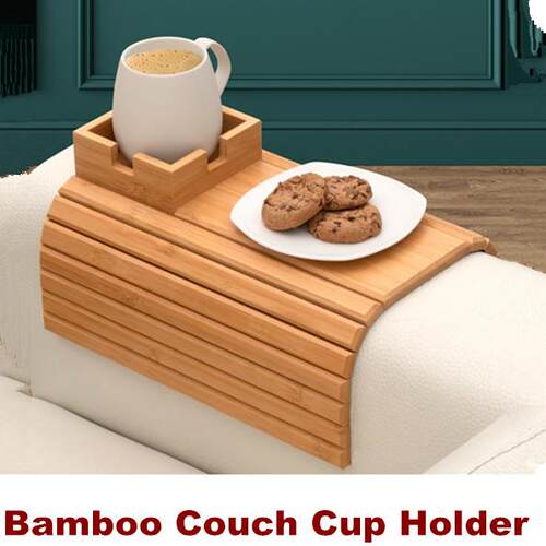 Bamboo Couch Cup Holder Couch Armrest Tray Arm Table Drink