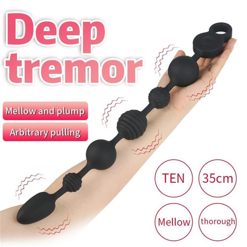 Long Anal Beads Plug Vibrator Silicone Vibrating Butt Plug S