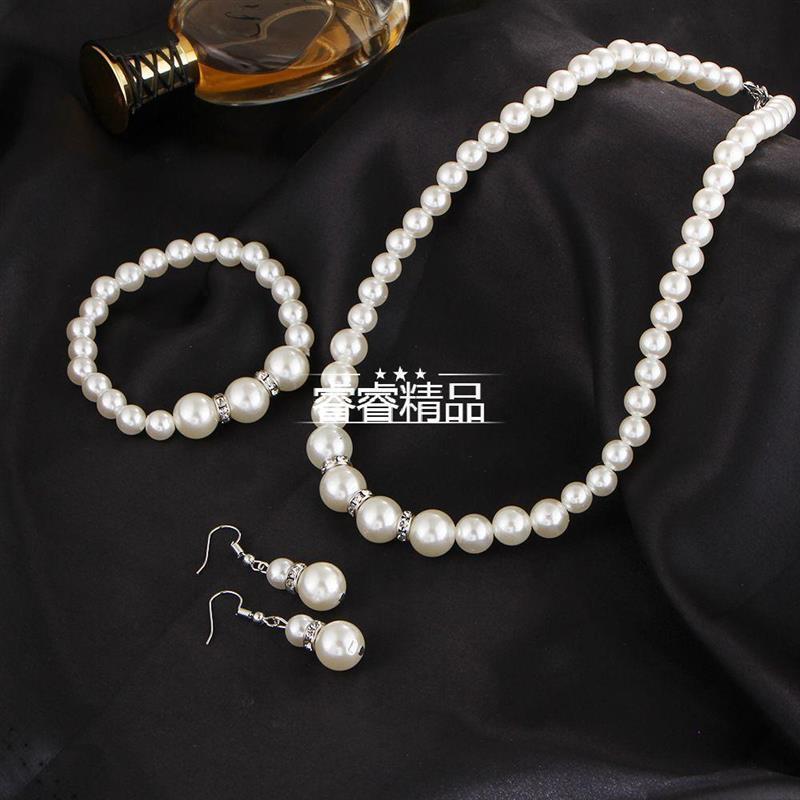 pearl Bridal jewelry necklace Women Earrings Bracelet Set