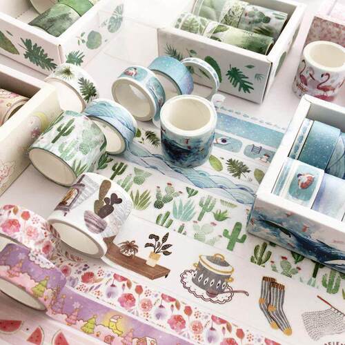 5Rolls Solid Color Washi Tape Set Decorative Masking Tape