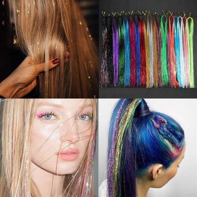 Rainbow Shiny Sparkle Hair Tinsel Kit Women Glitter Extensio