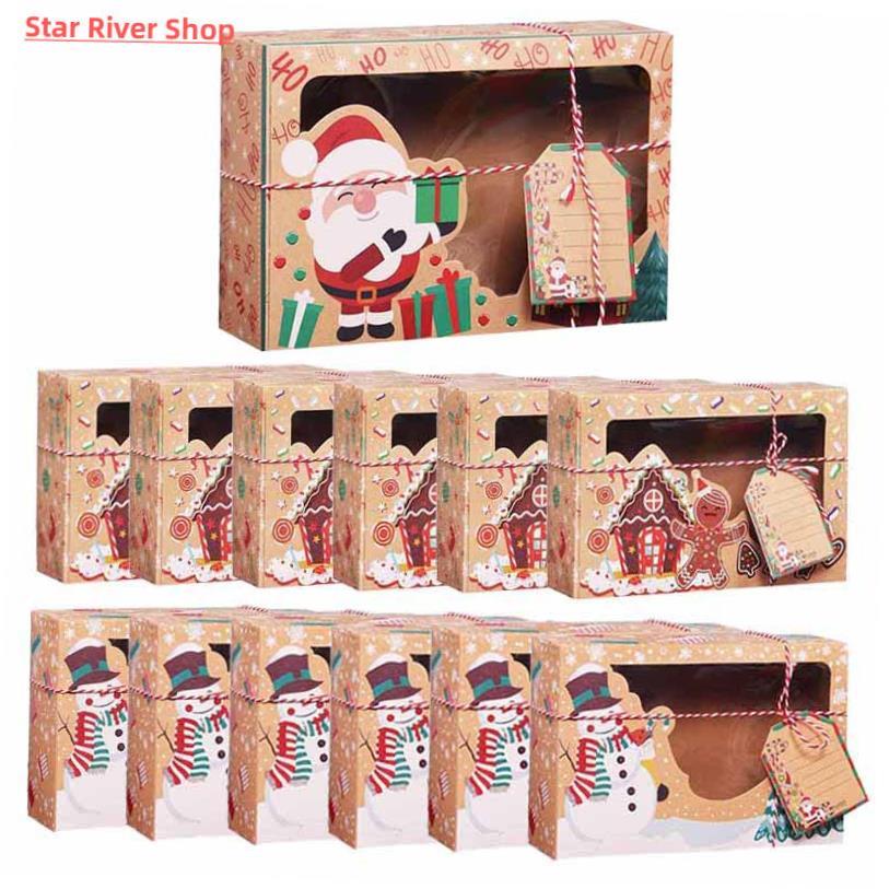 3/6/9/12pcs Kraft Paper Candy Boxes Merry Christmas Cookie G