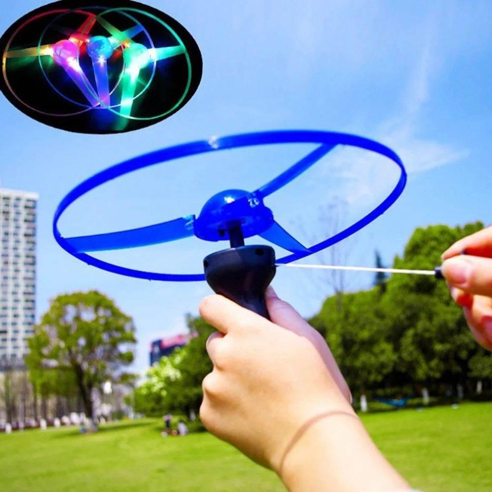 LED Lighting Flying Disc Propeller Helicopter Toys Pull Stri