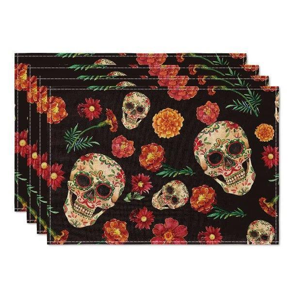 Sugar Skulls Marigolds Day of The Dead Placemats Set of