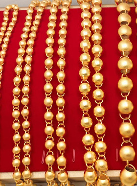 空心圆珠喷砂佛珠项链土豪仿真沙金霸气黄铜镀金首饰男项链