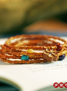 原创纯天然竹节橄榄核多圈单圈多宝多福手串手链南红绿松石油青