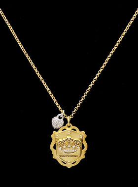 欧美复古时尚盾牌项链几何元素个性镶钻皇冠爱心多坠锁骨链女
