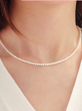 小米珠淡水珍珠项链迷你baby珠串珠颈链钛钢链配饰女夏季跨境饰品