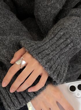 磨砂波浪纹戒指女个性时尚设计感开口指环ins风小众网红食指戒潮