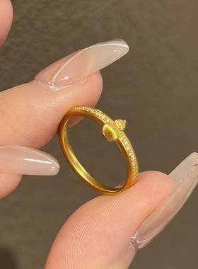 小红书同款福禄源源拉丝葫芦戒指2025新款新中式丝绒小金葫芦指环