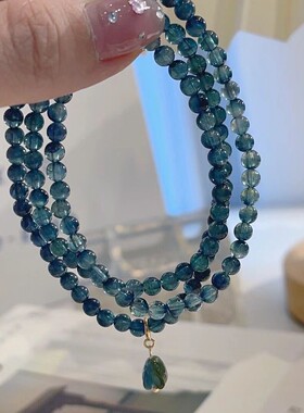 轻奢冰蓝灰水晶串珠多圈蓝光手链网红ins感小众百搭气质手串