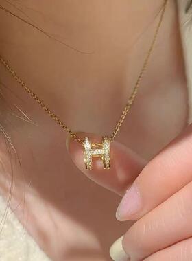 H字母项链女满钻镂空闪亮轻奢小众设计感英文锁骨链圣诞节礼