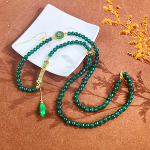 新中式 串珠毛衣链珐琅彩配件首饰品国风 绿玛瑙项链多圈手链长款