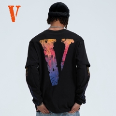 VLONE火焰大LOGO印花 2025新款春秋季宽松假两件长袖T恤 男女同款
