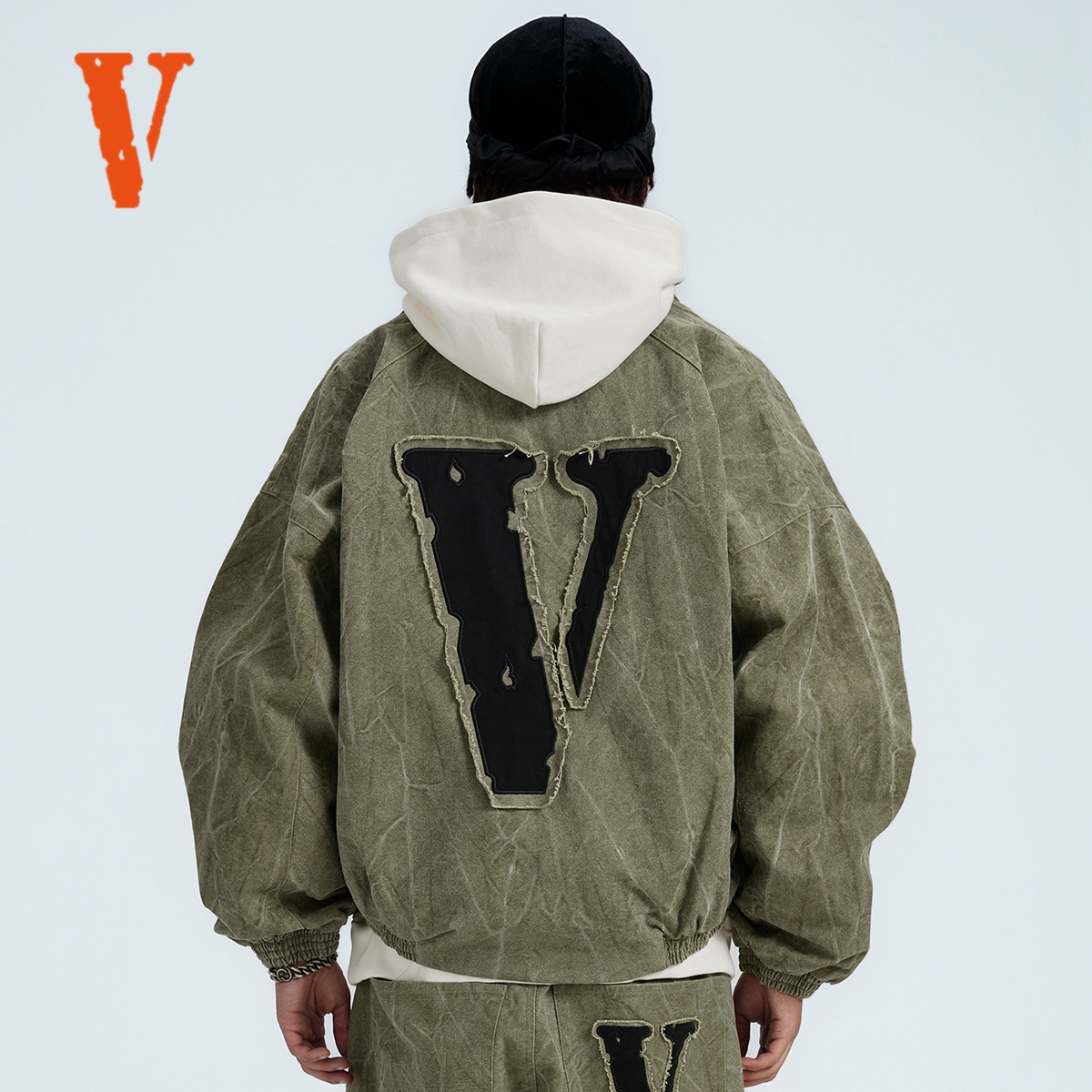 VLONE背面贴布刺绣LOGO重磅水洗做旧宽松飞行员夹克情侣款