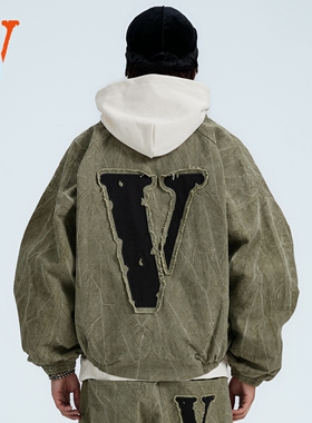 VLONE飞行员夹克男女款2025新款重磅水洗做旧宽松翻领外套情侣款