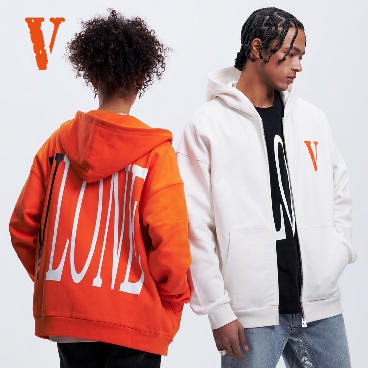 VLONE 基础款logo拉链卫衣新款街头美式帽衫男女同款潮连帽外套