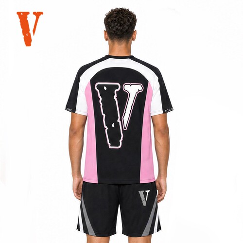 VLONE世界杯主题刺绣运动短袖美式撞色大LOGO透气速干V领球衣男