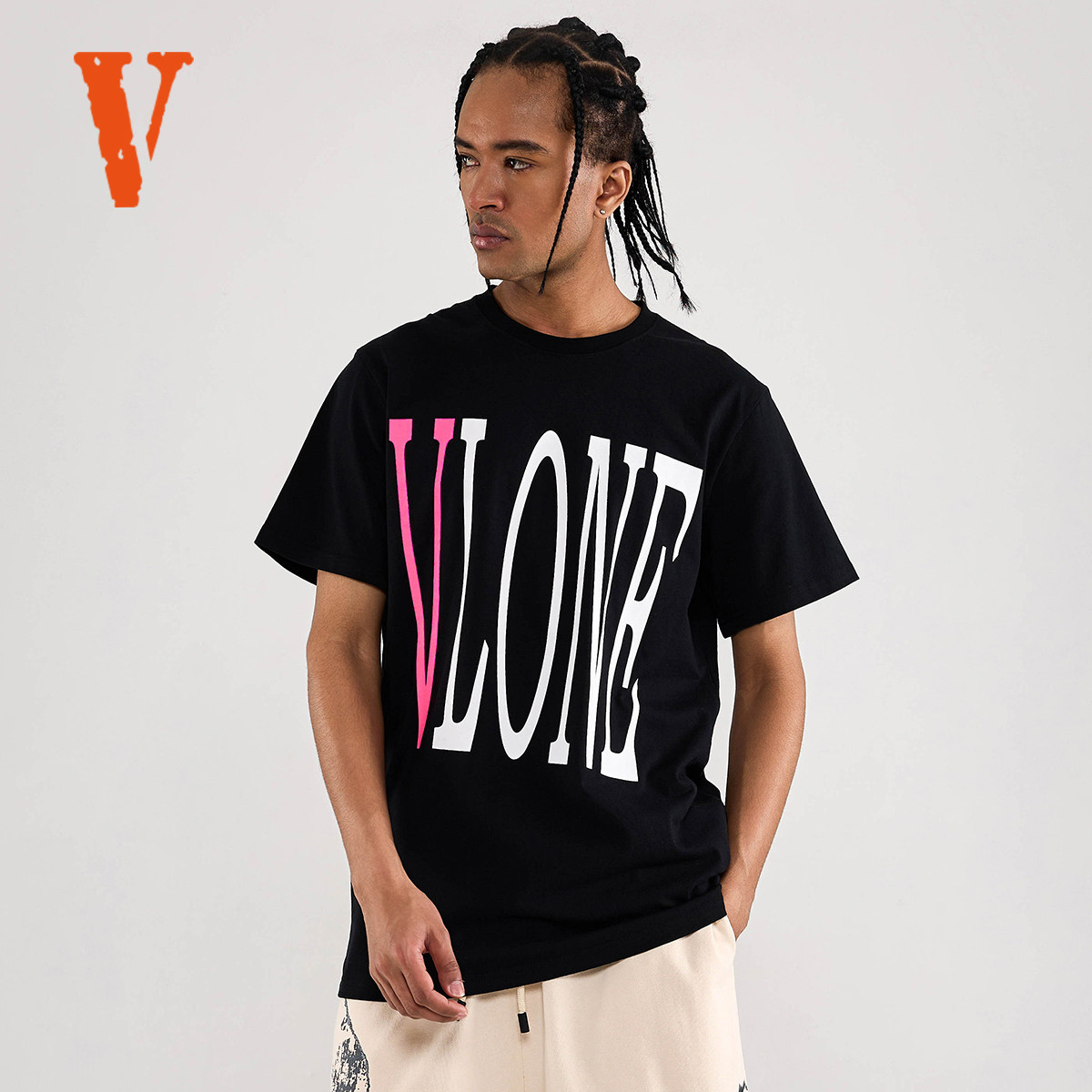 VLONE 经典粉色大Logo 圆领短袖T恤情侣款