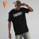 银色大Logo印花T恤情侣款 VLONE Friends系列纯色嘻哈街头经典 黑色