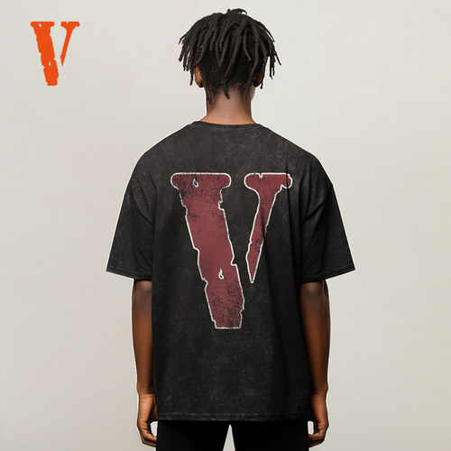 VLONE FRIENDS-破坏复古大LOGO印花 水洗宽松短袖T恤 男女同款