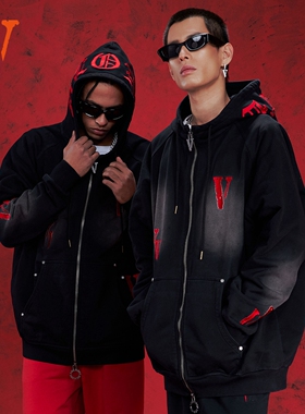 VLONE马年限定「松莲麟阜」 Logo刺绣 水洗做旧插肩袖连帽卫衣