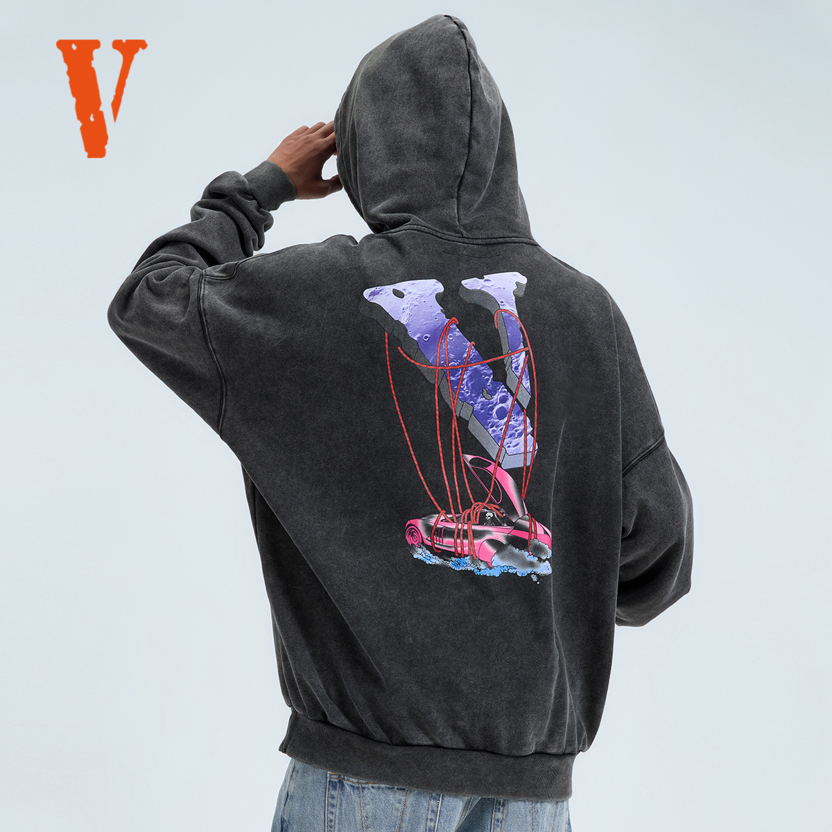 VLONE STAPLE HOODIE流浪月球大LOGO印花水洗连帽卫衣 男女同款