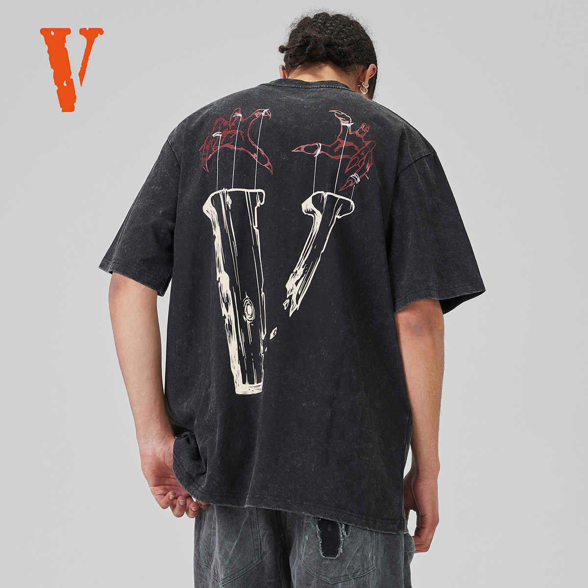 VLONE 提线木偶大LOGO印花水洗重磅纯棉宽松短袖T恤 男女同款