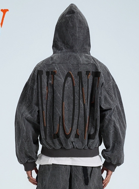 VLONE大LOGO刺绣印花重磅树枝纹做旧水洗宽松连帽外套夹克情侣款