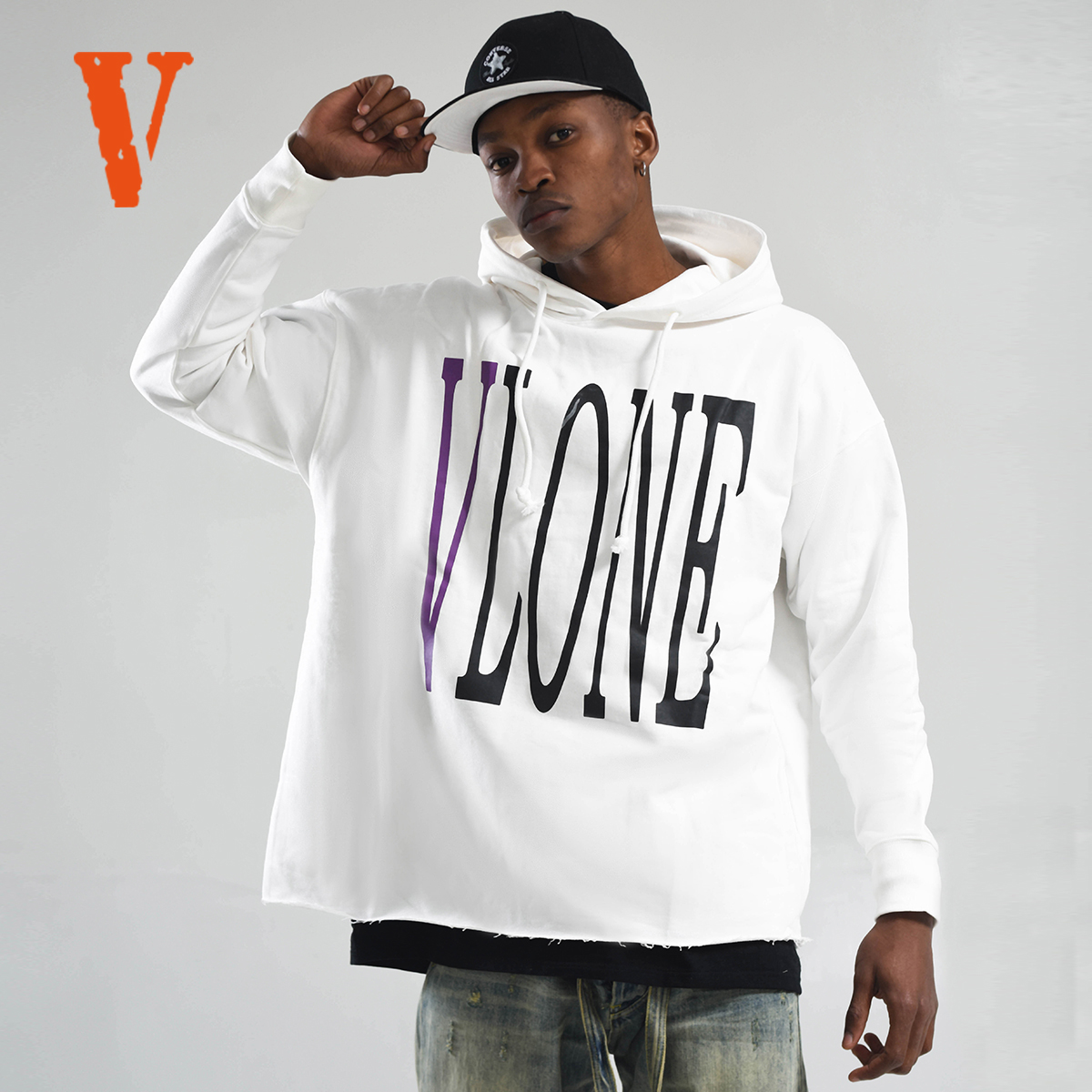 VLONE大logo系列Staple Hoodie经典大Logo连帽卫衣情侣款黑色白色