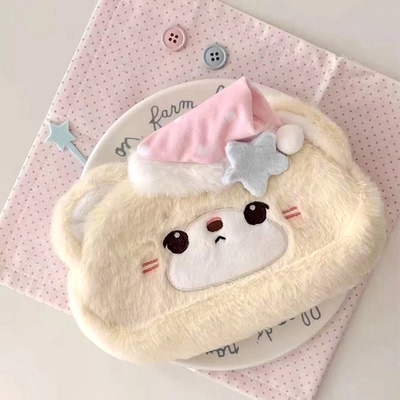 可爱软萌奶黄小熊毛绒笔袋学生化妆包女大容量初高中文具收纳笔盒