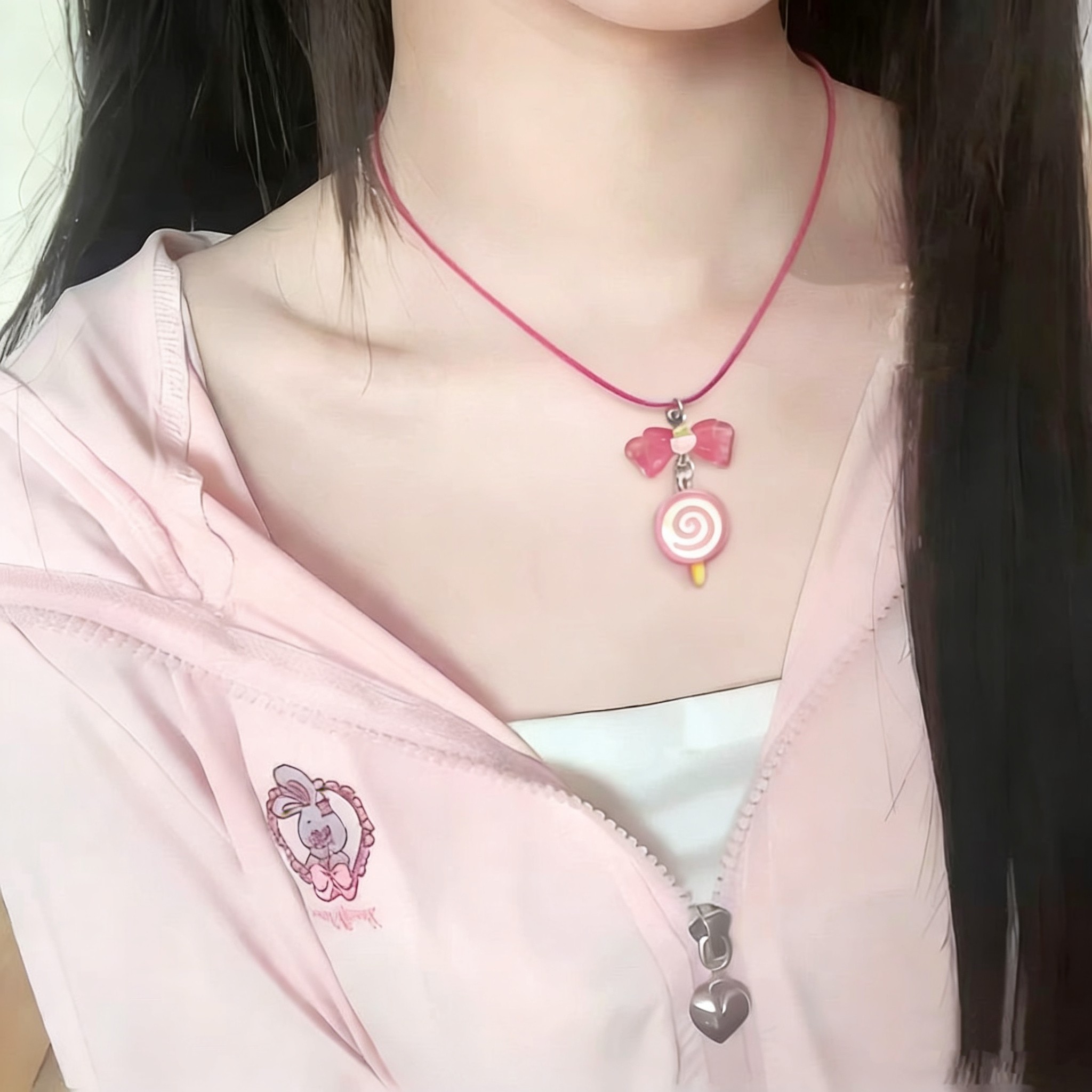 草莓棒棒糖~ins韩甜美可爱少女蝴蝶结项链女小众吊坠锁骨链颈链潮