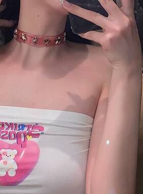 甜酷辣妹y2k星星粉果冻项链女短choker铆钉千禧锁骨链项圈颈链潮