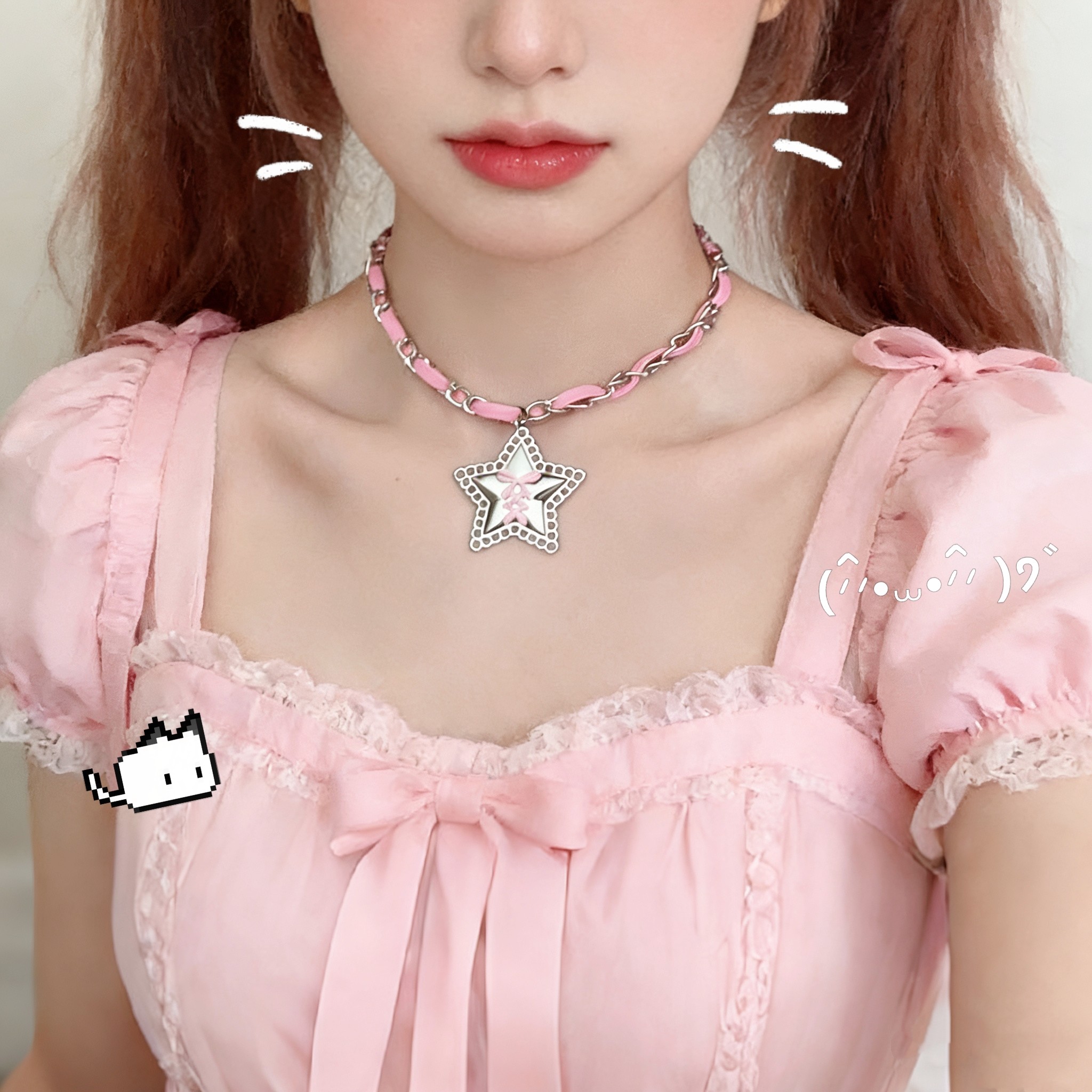 甜酷辣妹可爱粉色星星洛丽塔项链女短款choker锁骨链时尚百搭颈链