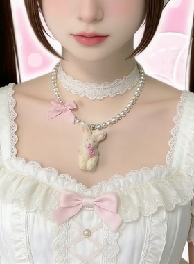 ins风软妹甜美可爱小兔珍珠项链女洛丽塔时尚百搭锁骨链颈链吊坠