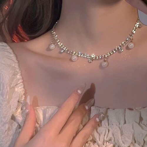 氛围感女主~法式少女复古宫廷风珍珠项链女满钻高级感气质锁骨链