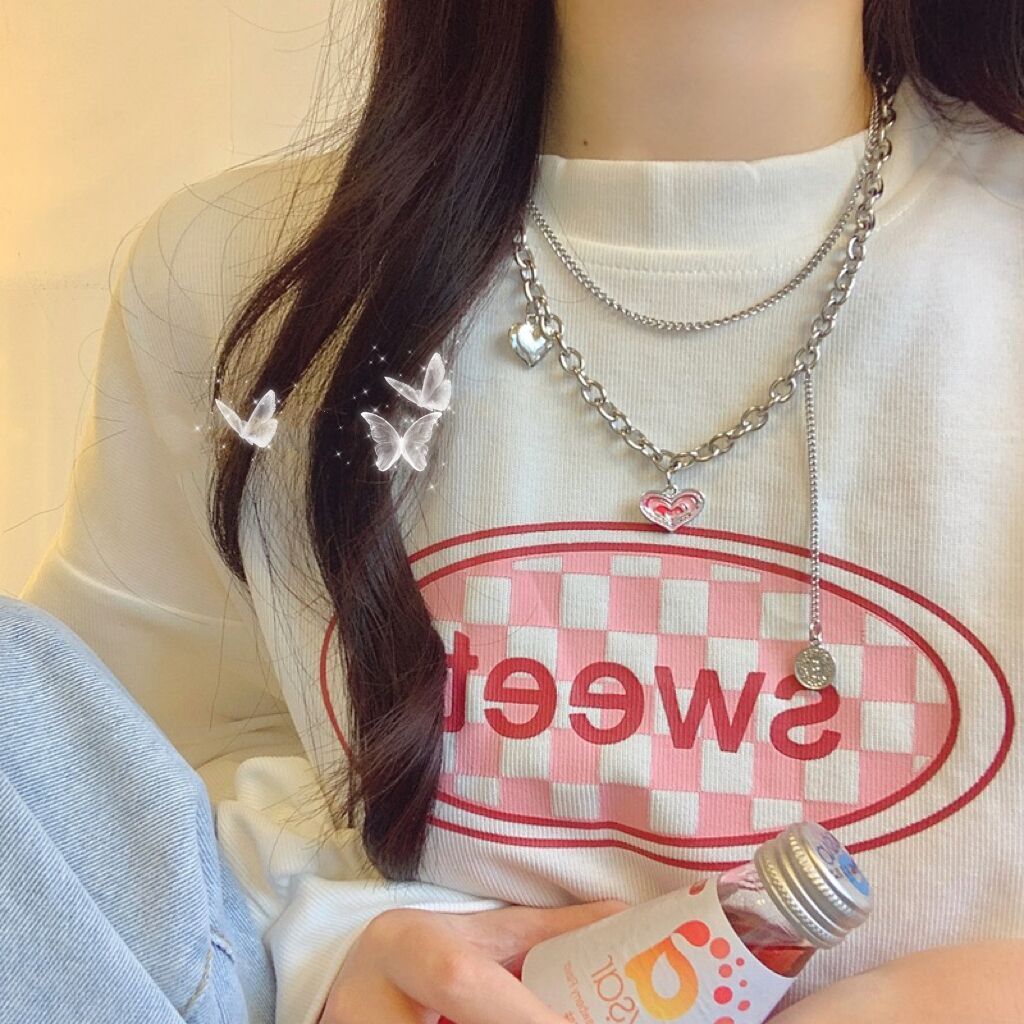 ins休闲风甜美小众爱心双层项链女时尚百搭锁骨链颈链吊坠卫衣链