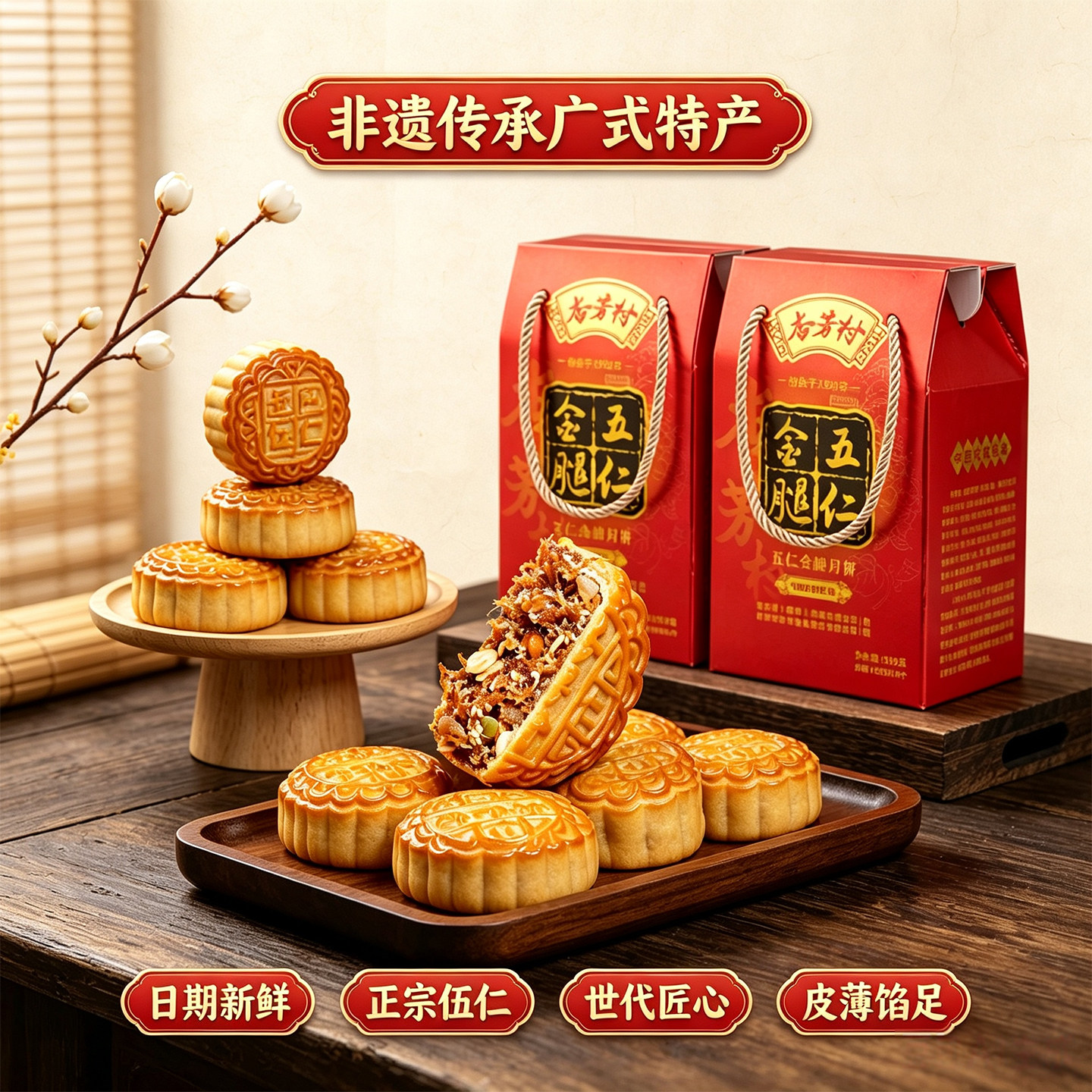 杏芳村月饼70后8年代怀旧礼盒装广东五仁老式叉烧传统送礼中秋节