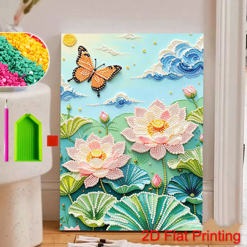 花卉蝴蝶数字珍珠画减压DIY