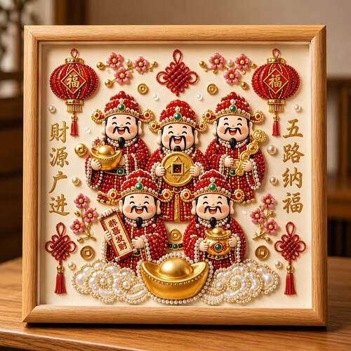 财神招财喜庆珍珠画摆台装饰