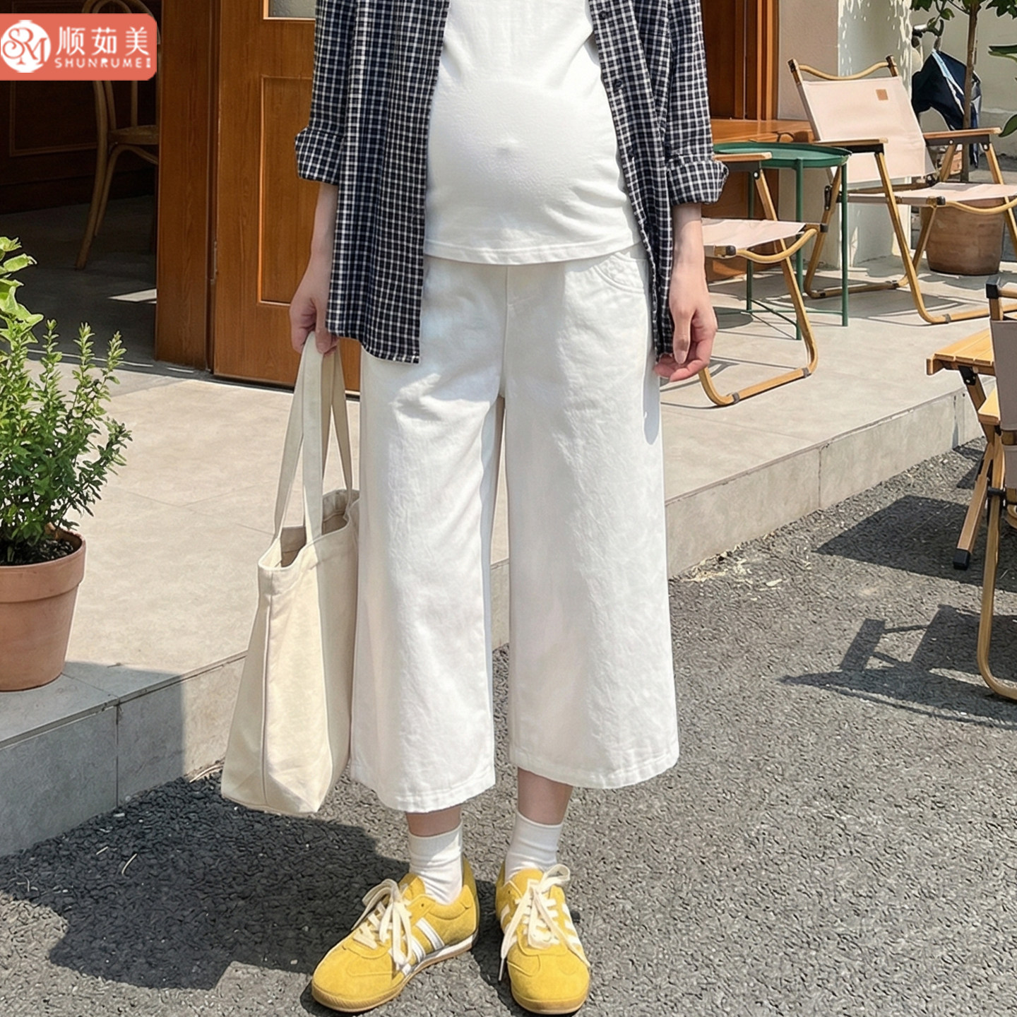 孕妇牛仔裤白色七分裤夏季外穿薄款凉感休闲直筒孕期小个子阔腿裤