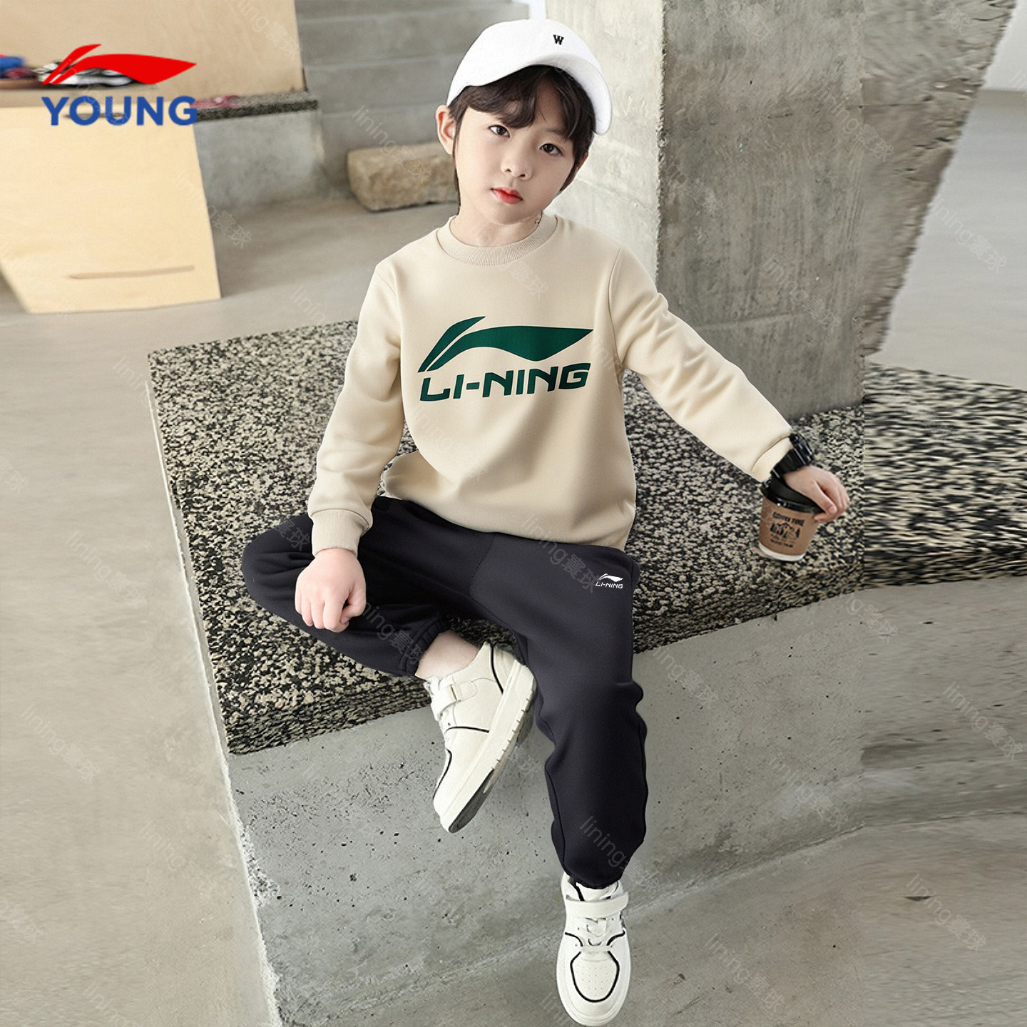 李宁儿童套装男童春季运动服26新款男大童卫衣裤子两件装运动套装