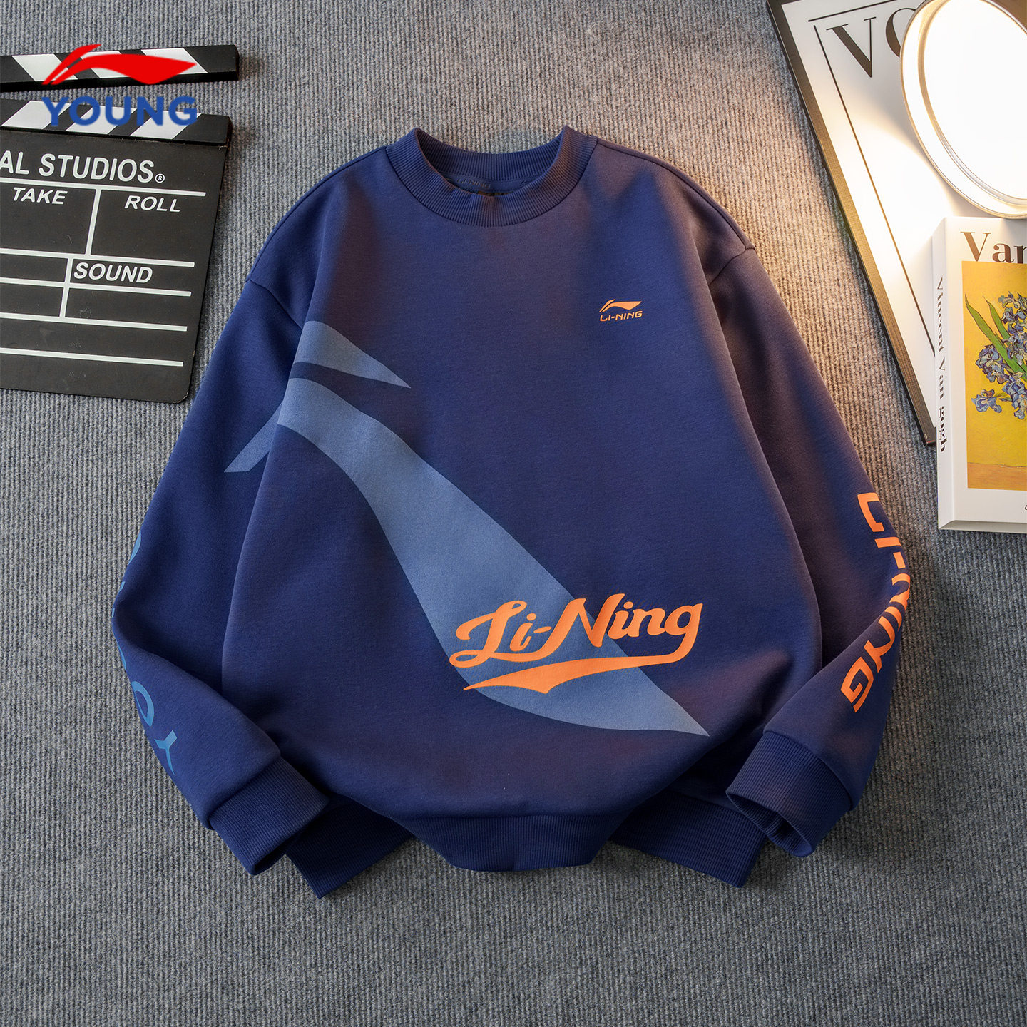 李宁儿童卫衣秋冬款2025新款男童加绒保暖套头衫青少年冬季上衣