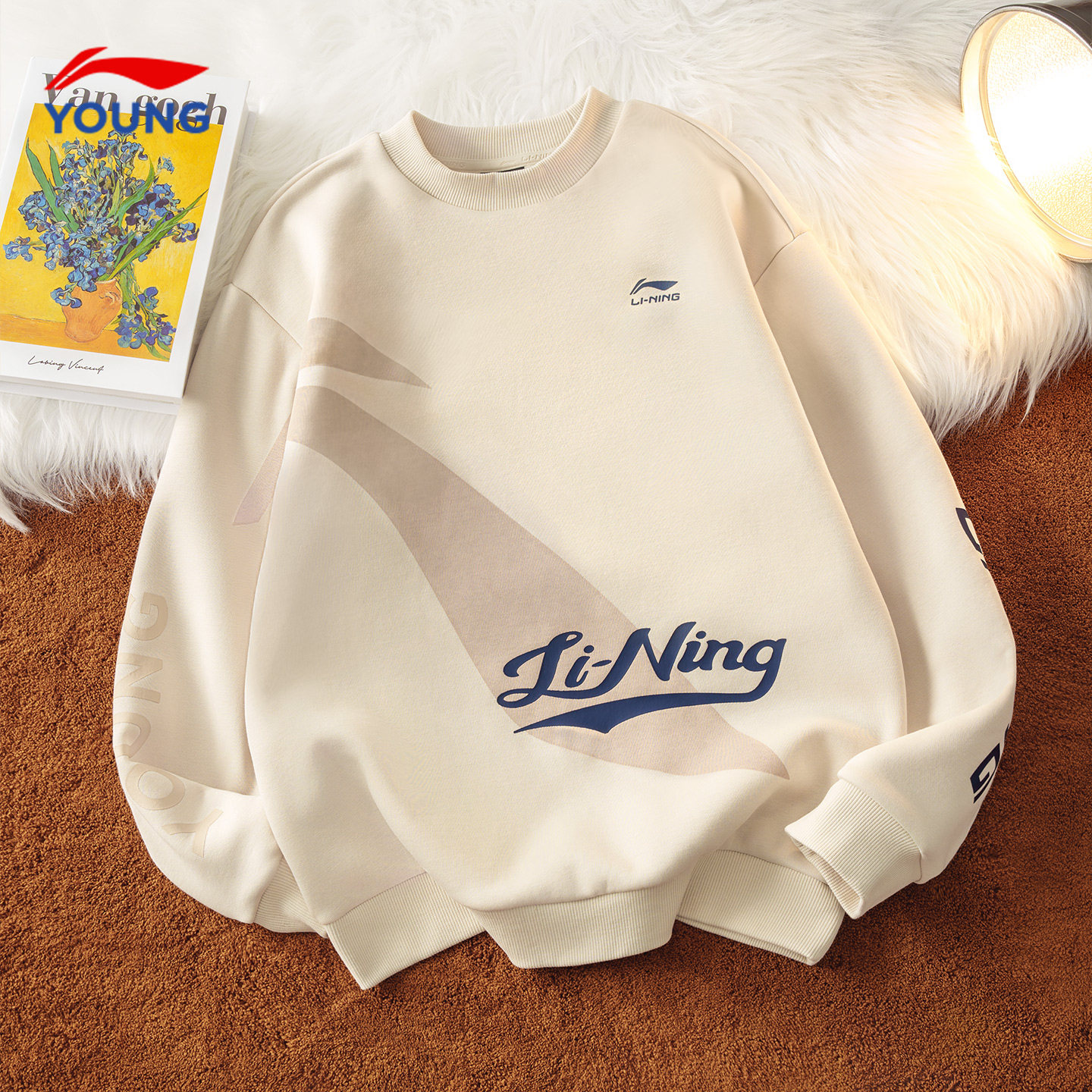 李宁儿童加绒卫衣男款2025新款男童加厚保暖亲肤套头衫青少年上衣