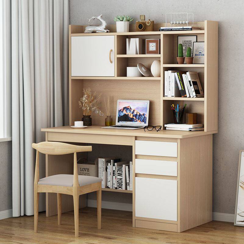 桌带书架电桌学生学习书家写脑字桌子办子公桌用卧室床边带椅桌子